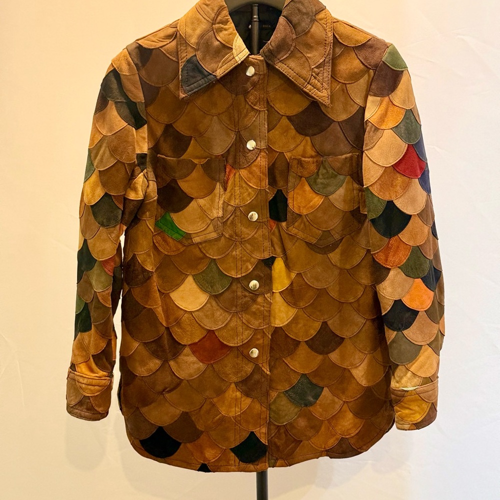 Vintage Multicolor Scalloped Leather Jacket